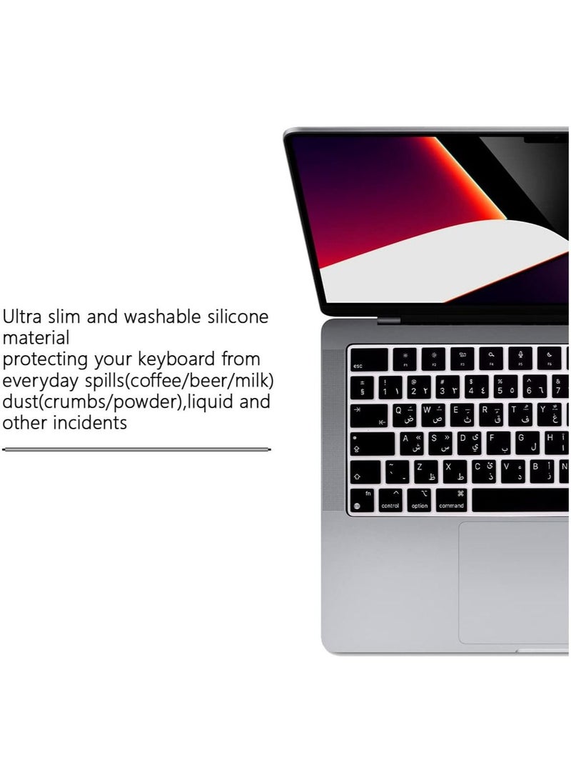 AMM - EU/UK Layout Arabic English Keyboard Cover Compatible with MacBook New Air 13.6" & 15.3" M4/M3/M2 Model:-A3113/A2681/A2941/A3114 Release 2024/2023/2022"& MacBook Pro 14.2" & 16.2" M4/M3/M2/M1 Model:- A3112/A3185/A3401/A2992/A2918/A2779/A2442/ A3403/A3186/A2991/A2780/A2485 Release 2024-2021" Black - Image 1