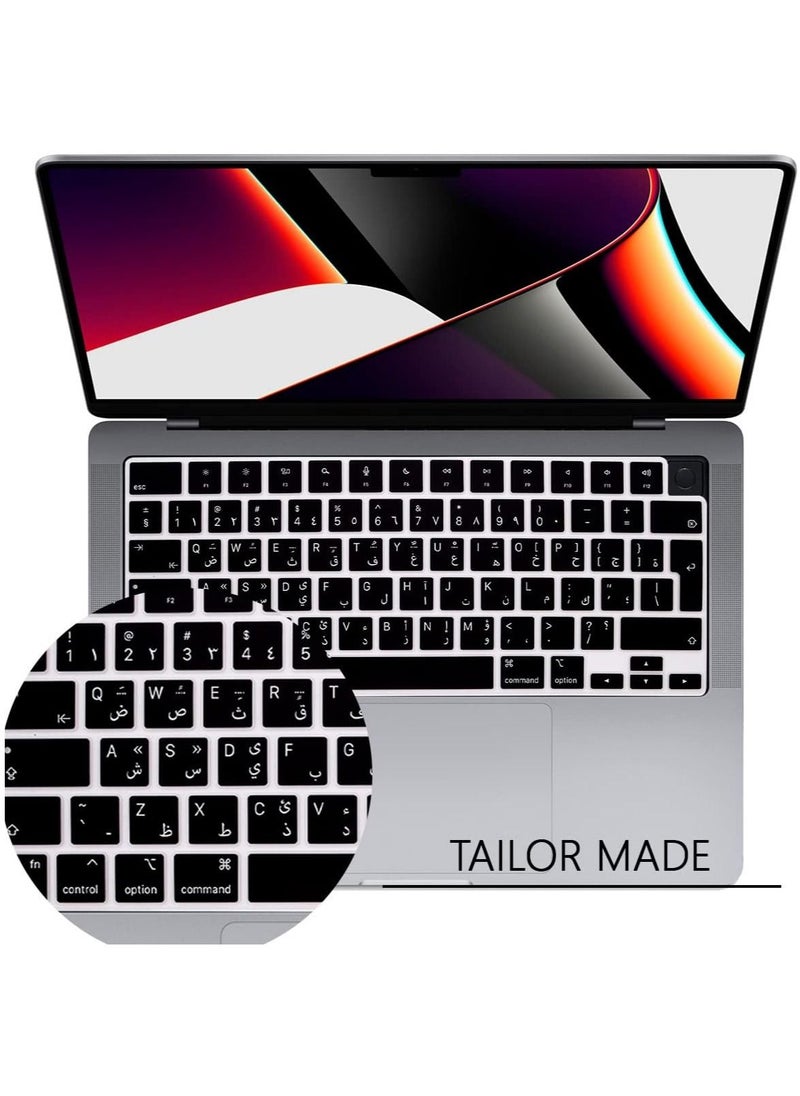 AMM - EU/UK Layout Arabic English Keyboard Cover Compatible with MacBook New Air 13.6" & 15.3" M4/M3/M2 Model:-A3113/A2681/A2941/A3114 Release 2024/2023/2022"& MacBook Pro 14.2" & 16.2" M4/M3/M2/M1 Model:- A3112/A3185/A3401/A2992/A2918/A2779/A2442/ A3403/A3186/A2991/A2780/A2485 Release 2024-2021" Black - Image 1