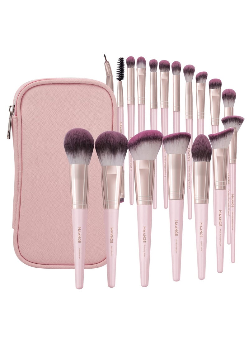 MAANGE Makeup Brushes with Case, 18 Pcs Professional Makeup Brush Set Premium Synthetic Face Kabuki Brush Kit Foundation Blush Powder Eyeshadow Brushes Set - Image 1