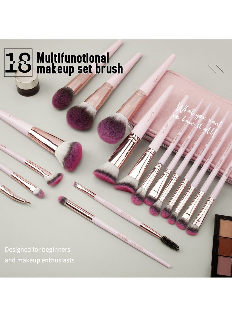 MAANGE Makeup Brushes with Case, 18 Pcs Professional Makeup Brush Set Premium Synthetic Face Kabuki Brush Kit Foundation Blush Powder Eyeshadow Brushes Set - Image 5