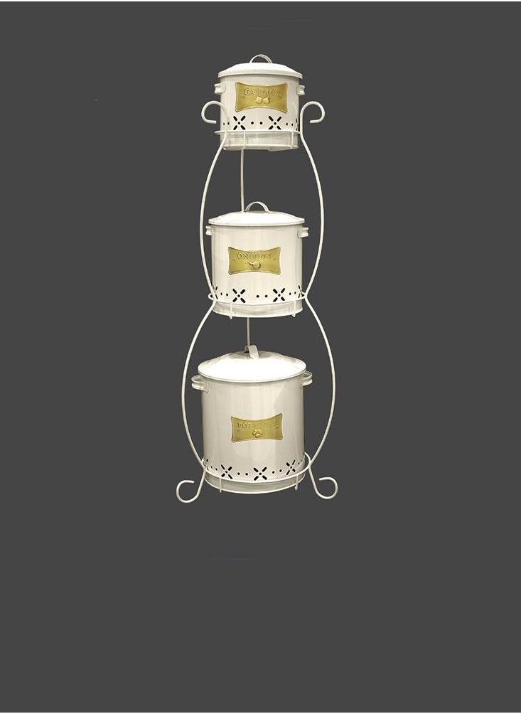 Potato Onion Bucket Storage Basket Shelf Organizer Distinctive Design 3 Shelves White