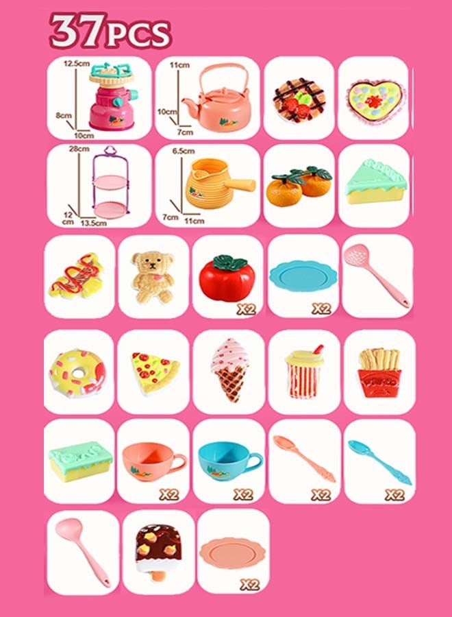 إيزي سو مجموعة صينية ألعاب شاي ما بعد الظهيرة باللون الوردي، 37 قطعة، مجموعة ألعاب طبخ، ألعاب محاكاة لحفلات شاي ما بعد الظهيرة، ملحقات ألعاب مطبخ الطعام التظاهري، ألعاب تعليمية هدايا للبنات والأولاد من سن 3 سنوات فما فوق - Image 2