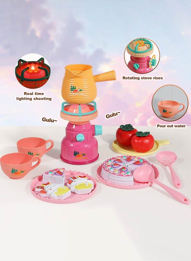 إيزي سو مجموعة صينية ألعاب شاي ما بعد الظهيرة باللون الوردي، 37 قطعة، مجموعة ألعاب طبخ، ألعاب محاكاة لحفلات شاي ما بعد الظهيرة، ملحقات ألعاب مطبخ الطعام التظاهري، ألعاب تعليمية هدايا للبنات والأولاد من سن 3 سنوات فما فوق - Image 3