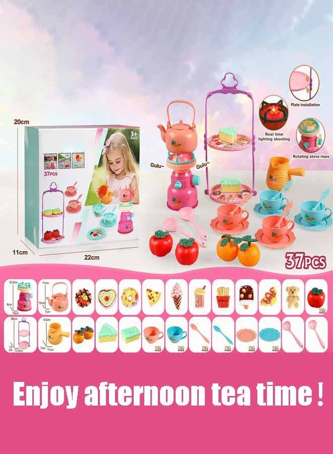 إيزي سو مجموعة صينية ألعاب شاي ما بعد الظهيرة باللون الوردي، 37 قطعة، مجموعة ألعاب طبخ، ألعاب محاكاة لحفلات شاي ما بعد الظهيرة، ملحقات ألعاب مطبخ الطعام التظاهري، ألعاب تعليمية هدايا للبنات والأولاد من سن 3 سنوات فما فوق - Image 5