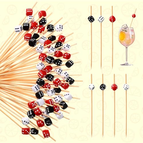 Reallnaive 300 Pcs Dice Cocktail Picks Casino Party Decoration 4.7 Inch Dice Fruit Dessert Toothpick Sticks for Casino Game Night Las Vegas Poker Birthday Party Table Supplies(Red, Black, White) - Image 5