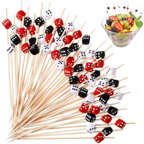 Reallnaive 300 Pcs Dice Cocktail Picks Casino Party Decoration 4.7 Inch Dice Fruit Dessert Toothpick Sticks for Casino Game Night Las Vegas Poker Birthday Party Table Supplies(Red, Black, White) - Image 1