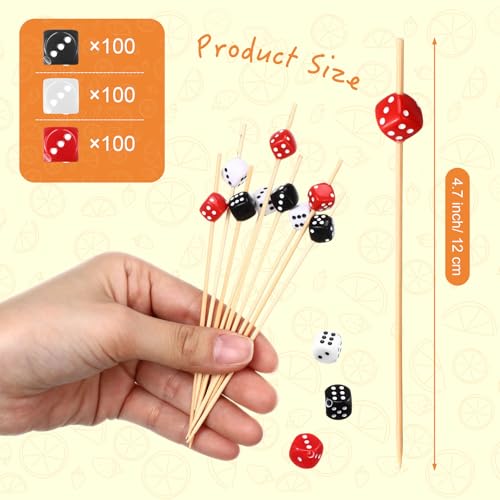 Reallnaive 300 Pcs Dice Cocktail Picks Casino Party Decoration 4.7 Inch Dice Fruit Dessert Toothpick Sticks for Casino Game Night Las Vegas Poker Birthday Party Table Supplies(Red, Black, White) - Image 2