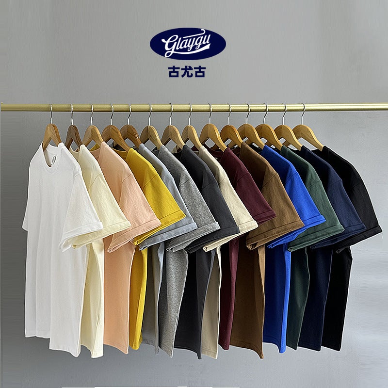 230G 40 Count Xinjiang Combed Cotton Heavyweight Pure Cotton Short-Sleeved T-Shirt For Men And Women Pure Color Round Neck White T-Shirt Bottoming Shirt - Image 2