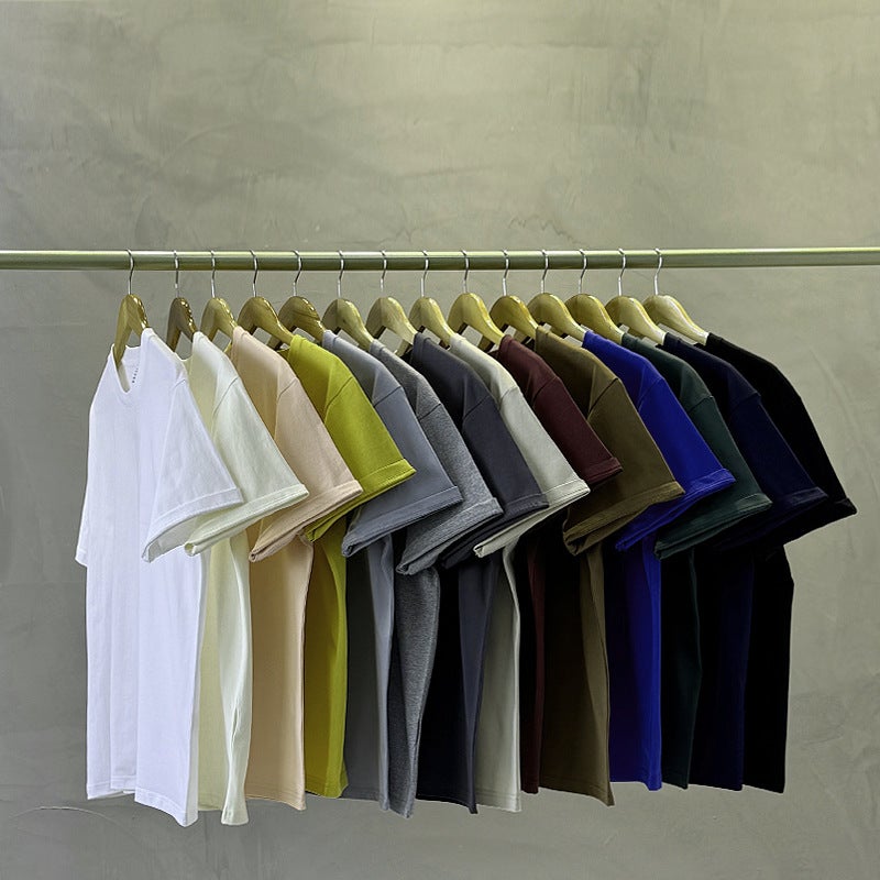230G 40 Count Xinjiang Combed Cotton Heavyweight Pure Cotton Short-Sleeved T-Shirt For Men And Women Pure Color Round Neck White T-Shirt Bottoming Shirt - Image 3