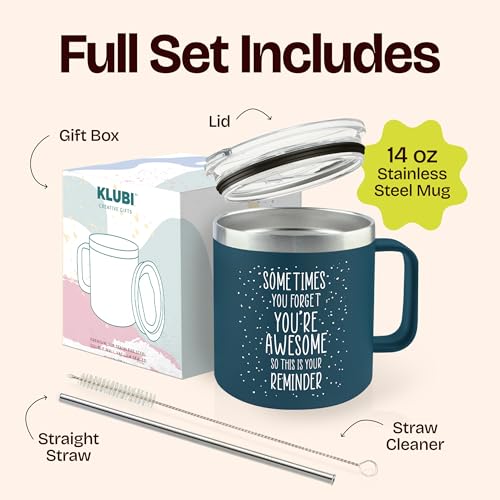 KLUBI Gifts for Coworkers Friends - Sometimes You Forget Your Awesome Gifts for Coworkers Birthday Navy 14 Ounce Coffee Mugs for Women Coffee Tumbler Funny Birthday Mothers Day from Friends - Image 3