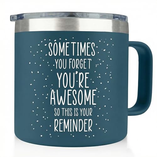 KLUBI Gifts for Coworkers Friends - Sometimes You Forget Your Awesome Gifts for Coworkers Birthday Navy 14 Ounce Coffee Mugs for Women Coffee Tumbler Funny Birthday Mothers Day from Friends - Image 1