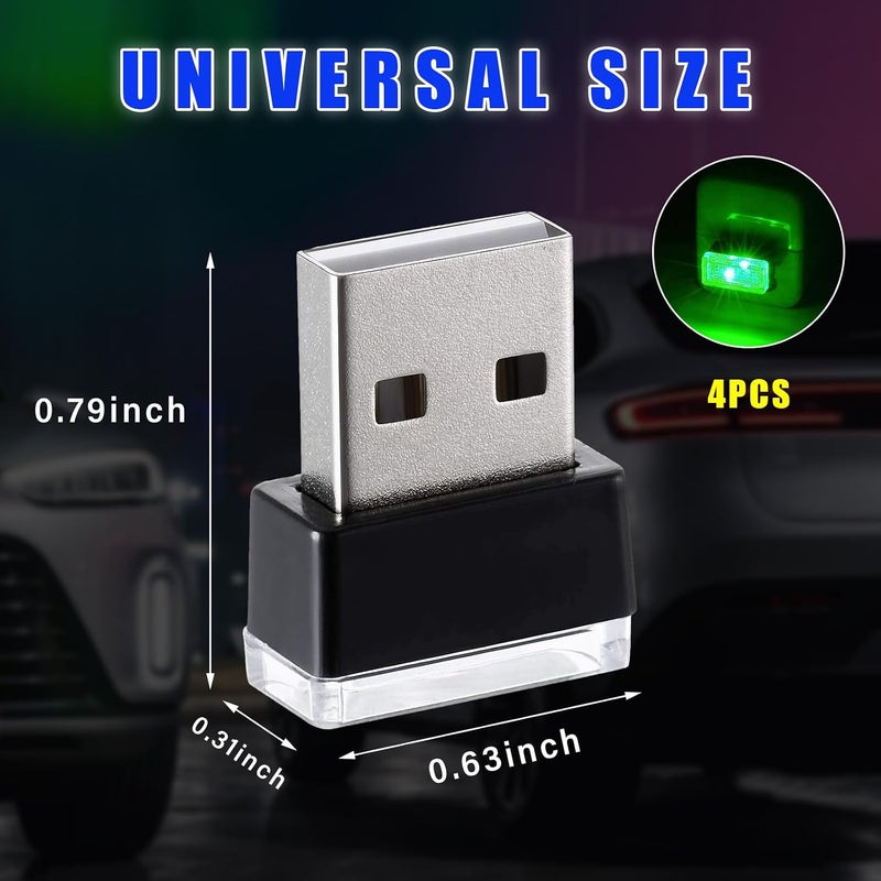 Augeny 4 PCS USB LED Car Interior Atmosphere Lamp, Plug-in USB Decor Night Light, Portable Auto Ambient Lighting Kit, Universal Vehicle Interior Accessories for Most Cars (Green) - Image 2