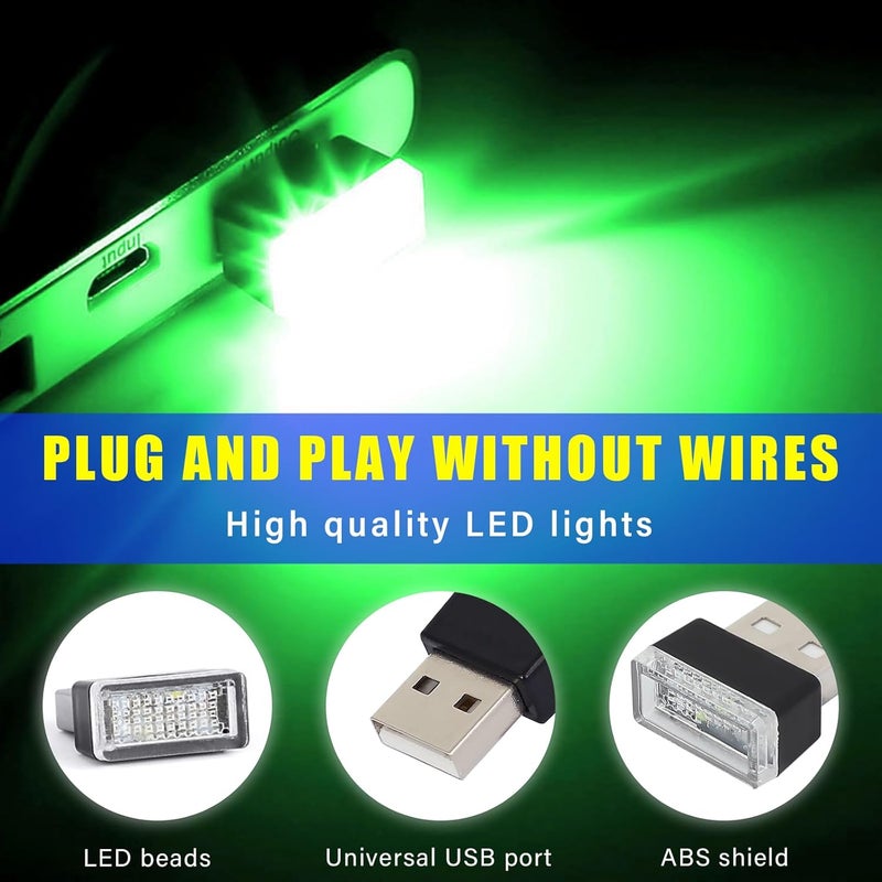 Augeny 4 PCS USB LED Car Interior Atmosphere Lamp, Plug-in USB Decor Night Light, Portable Auto Ambient Lighting Kit, Universal Vehicle Interior Accessories for Most Cars (Green) - Image 3