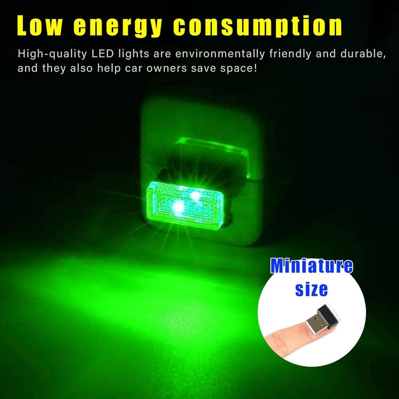 Augeny 4 PCS USB LED Car Interior Atmosphere Lamp, Plug-in USB Decor Night Light, Portable Auto Ambient Lighting Kit, Universal Vehicle Interior Accessories for Most Cars (Green) - Image 5
