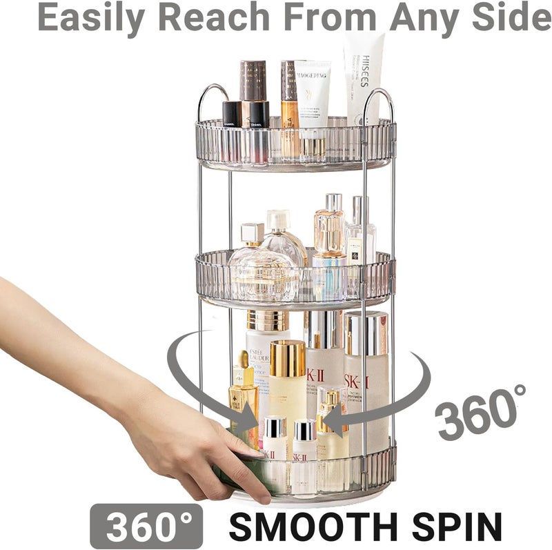 Asayuee 360 Rotating Makeup Organizer,3 Tier Large Capacity Make Up Organizers and Storage,Makeup Organizer for Bathroom,Cosmetic Perfume Stand Organizer(Grey-3 Tier) - Image 2