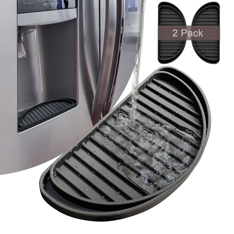 KindGa Refrigerator Drip Tray Catcher Mini Fridge Drip Tray Protects Ice and Water Dispenser PanFridge Spills Water Pad Catch Basin for Drainage 2 Pack SemiCircularBlack