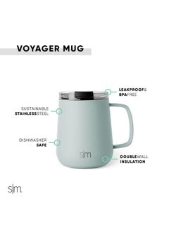 Simple Modern Simple Modern Travel Coffee Mug with Lid and Handle | Reusable Insulated Stainless Steel Coffee Tumbler Tea Cup | Gifts for Women Men Him Her | Voyager Collection | 12oz | Sea Glass Sage  - Image 2
