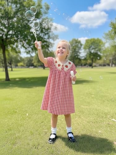 Yhnslsf 5t Dresses for Girls Toddler Girl Dress Size 6 Smocked Ruffle Red Strawberry Graduation Cloth Summer Essential 2 Piece Sets Plaid Printed Button Birthday Gifts Sundress with Cute Cross Bag - Image 2