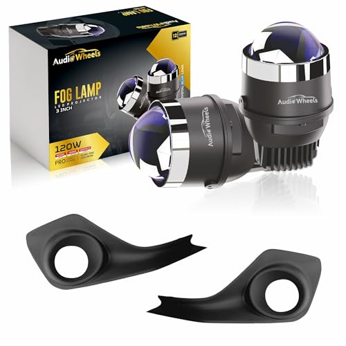 Audio Wheels 3" LED Projector Fog Lamp with Cover - 120W, Tri-Color (White/Warm/Yellow) | with Blue Tint Film | 12V/24V Fog Light for Car & Vehicle Modification | For Maruti Suzuki Swift 2018 - Image 1