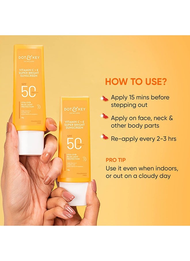 Dot & Key - Dot and Key Vitamin C and E Super Bright Sunscreen SPF 50 PA Enhances Skin Glow and Radiance 50 g - Image 1