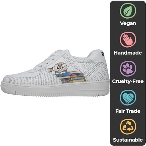 DOGO White Sneakers for Women - Handmade Women's Fashion Sneakers, Vegan Leather and Unique Design Dice Sneakers The Wise Owl Design, Size 9 - Image 3