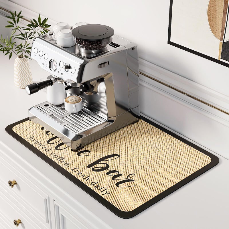 DK177 Coffee Mat Dish Drying Mat for Kitchen Counter Hide Stain Absorbent with Waterproof Rubber Backing Fit Kitchen Dish Rack Bar Accessories Coffee Bar 24 x 16