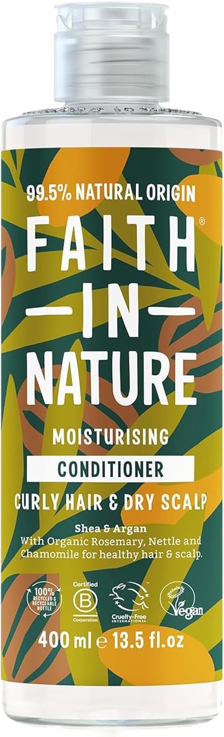 Faith In Nature Natural Shea Argan Conditioner Moisturising for Curly Hair Dry Scalp Vegan Cruelty Free No SLS Silicones or Parabens 400ml