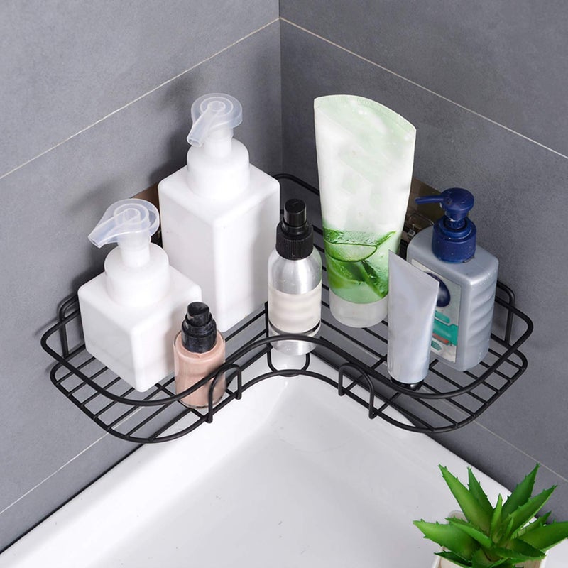 RED APPLE Enterprise Stainless Steel Bathroom Corner Shelf Organizer Storage Hanging Shower Caddy Rack (Black) - Image 1
