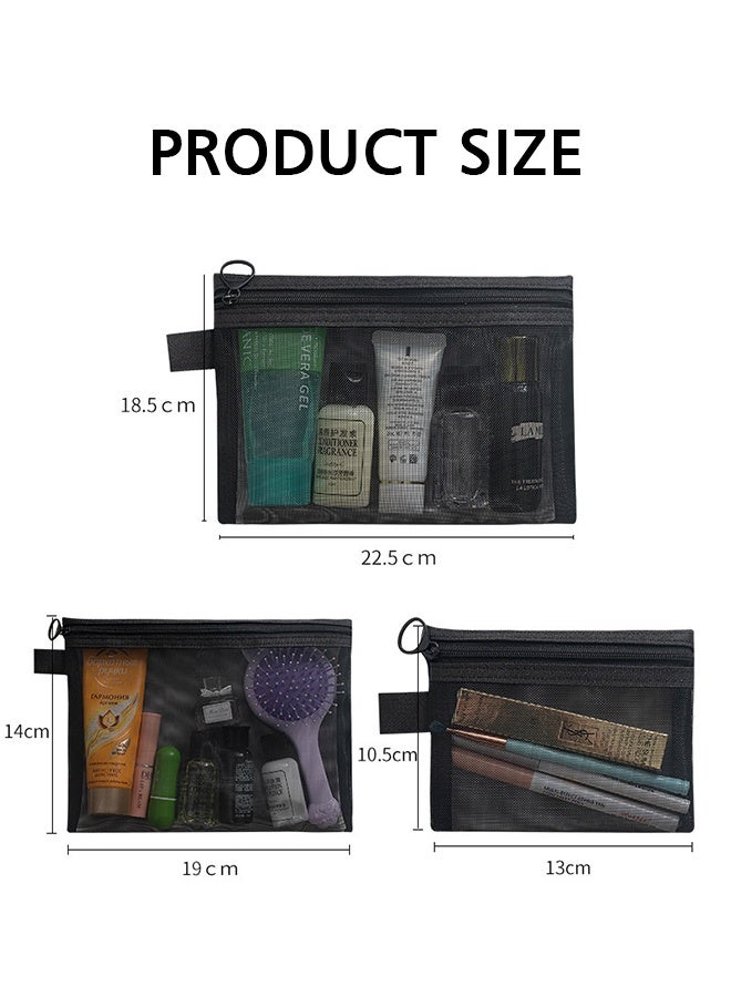 3Pcs Mesh Cosmetic Bags Set, Travel Toiletry Organizer for Family, Hajj and Gym, Zipper Pouches, Lightweight and Durable - Image 2