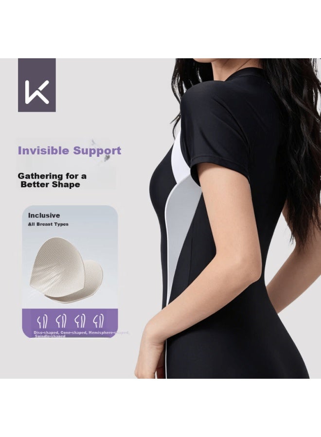 Keep Women's One-piece Knee-length Professional Slim Chlorine-resistant Racing Swimsuit L Black - Image 1