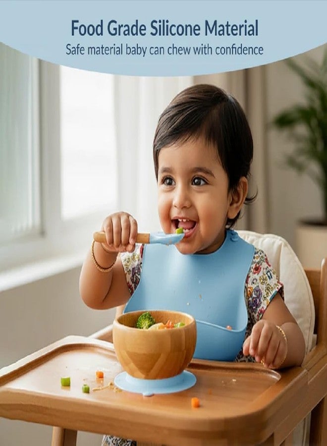LISHER Ornaments Silicone Baby Feeding Bib Waterproof Adjustable Toddler Bib with Food Catcher Pocket BPA Free Feeding Baby Eating Bibs for Infants Toddlers Dishwasher Safe Reusable Weaning Bibs-Blue - Image 4