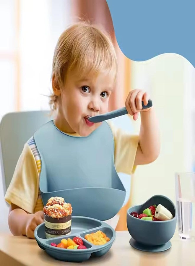 LISHER Ornaments Silicone Baby Feeding Bib Waterproof Adjustable Toddler Bib with Food Catcher Pocket BPA Free Feeding Baby Eating Bibs for Infants Toddlers Dishwasher Safe Reusable Weaning Bibs-Blue - Image 2