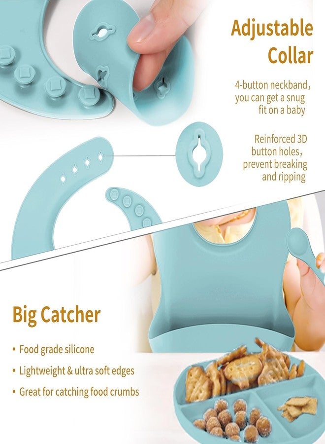 LISHER Ornaments Silicone Baby Feeding Bib Waterproof Adjustable Toddler Bib with Food Catcher Pocket BPA Free Feeding Baby Eating Bibs for Infants Toddlers Dishwasher Safe Reusable Weaning Bibs-Blue - Image 5