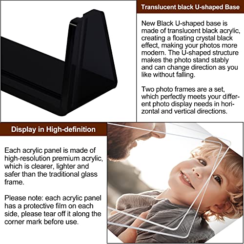 Boxalls 2 Pack Acrylic Picture Frames 4x6 with Translucent Black Base Stand, Frameless Photo Frame for Tabletop or Desktop Display (Horizontal + Vertical) - Image 2