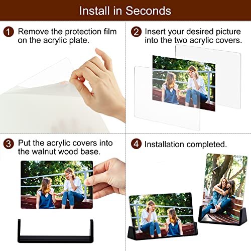 Boxalls 2 Pack Acrylic Picture Frames 4x6 with Translucent Black Base Stand, Frameless Photo Frame for Tabletop or Desktop Display (Horizontal + Vertical) - Image 5