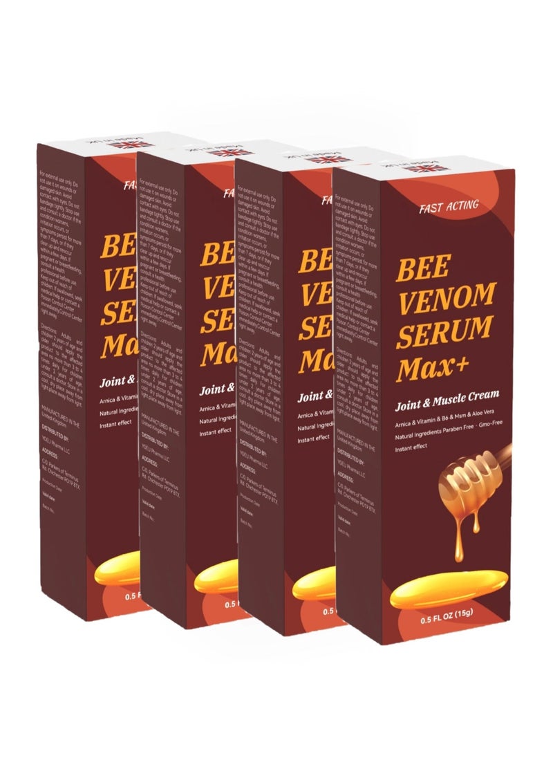 FAST 4PACK Natural Organic Bee Venom Muscle Joint Cream, Extra Strength Muscle & Joints Caring Ointment 15g*4 - Image 1