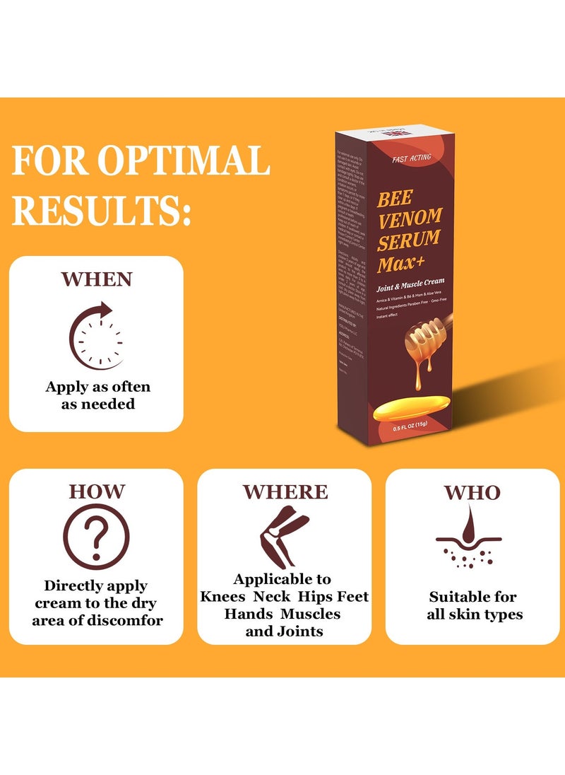 FAST 4PACK Natural Organic Bee Venom Muscle Joint Cream, Extra Strength Muscle & Joints Caring Ointment 15g*4 - Image 3