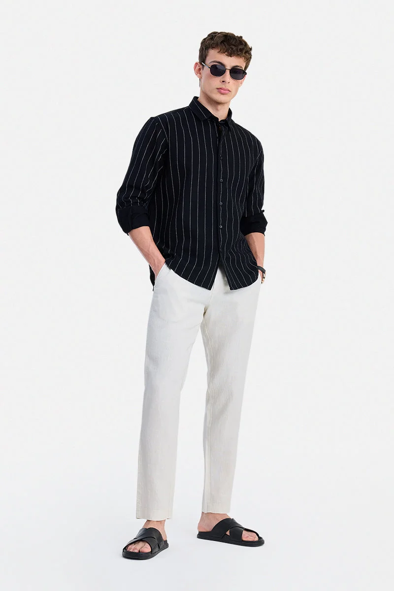 سنيتش Cream Solid Regular Fit Trousers