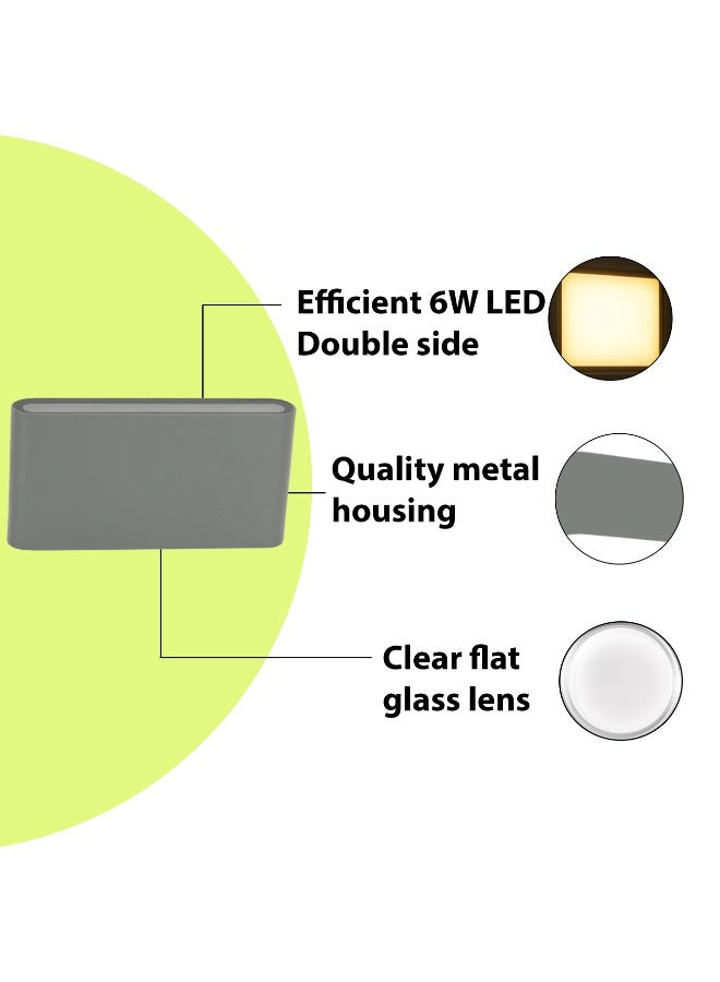 ALFRIDAY Outdoor LED Up/Down Wall Light, IP65 Waterproof, Dual 6W 3000K Warm White, Modern Rectangular Sconce in Gray Aluminum for Balcony, Patio & Façade - Image 3