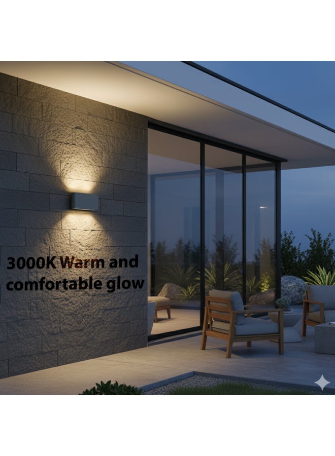 ALFRIDAY Outdoor LED Up/Down Wall Light, IP65 Waterproof, Dual 6W 3000K Warm White, Modern Rectangular Sconce in Gray Aluminum for Balcony, Patio & Façade - Image 2