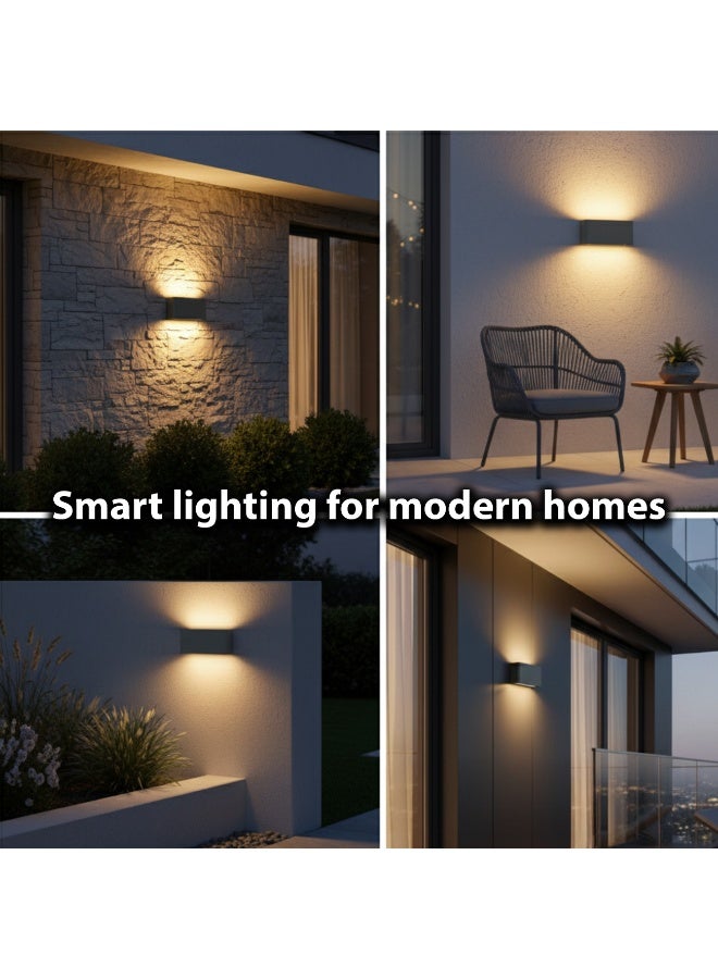 ALFRIDAY Outdoor LED Up/Down Wall Light, IP65 Waterproof, Dual 6W 3000K Warm White, Modern Rectangular Sconce in Gray Aluminum for Balcony, Patio & Façade - Image 4