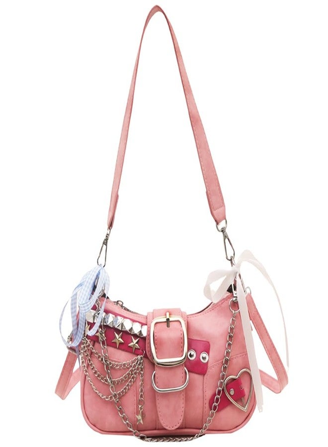 Geelyda Women's Y2k Star Embroidery Shoulder Bag Mini Chain Hobo Handbag Purses - Pink - Image 1