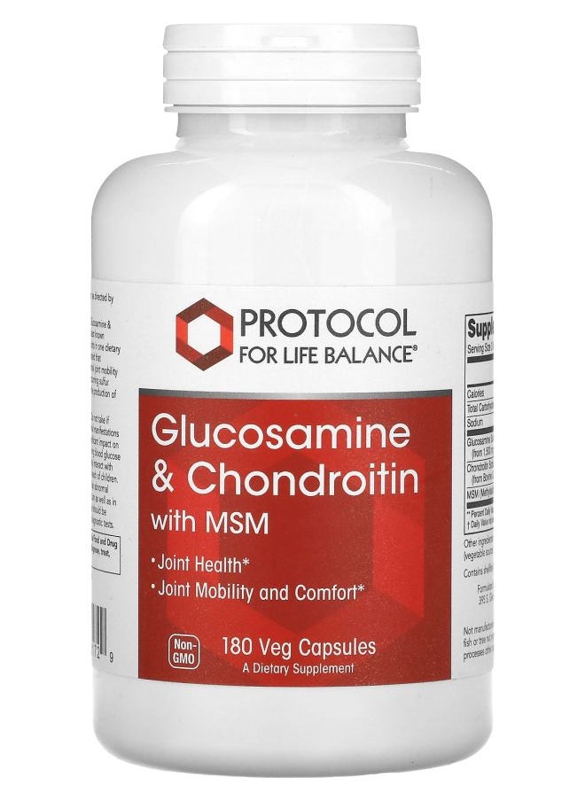 Protocol For Life Balance Glucosamine & Chondroitin with MSM 180 Veg Capsules 