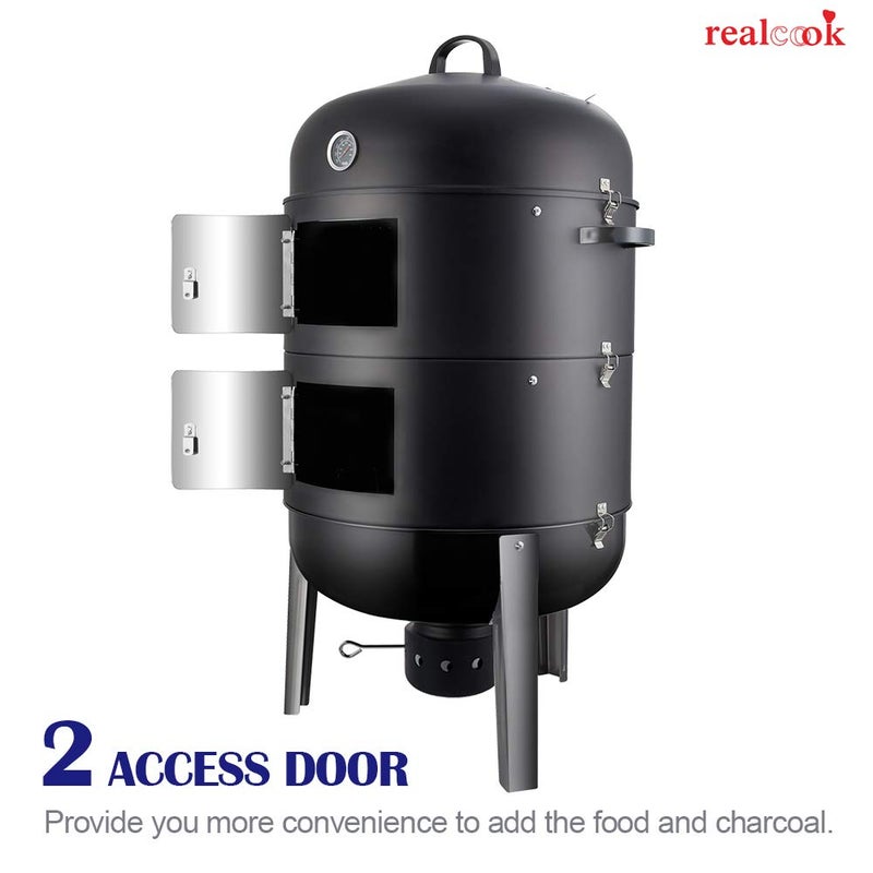 Realcook Charcoal BBQ Smoker Grill - 20 Inch Vertical Smoker for Outdoor Cooking Grilling - Image 5