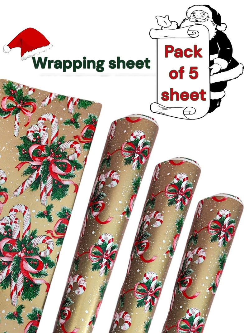 Tera13 TERA 13 Wrapping Paper For Gift Packing, Rapping Sheet For Girls, Christmas Theme Wrapping Paper Roll, Gift Rapping Paper For Kids, Decoration Paper, Notebook Cover, Santa Claus Wrapping Sheet (5 pcs) - Image 3