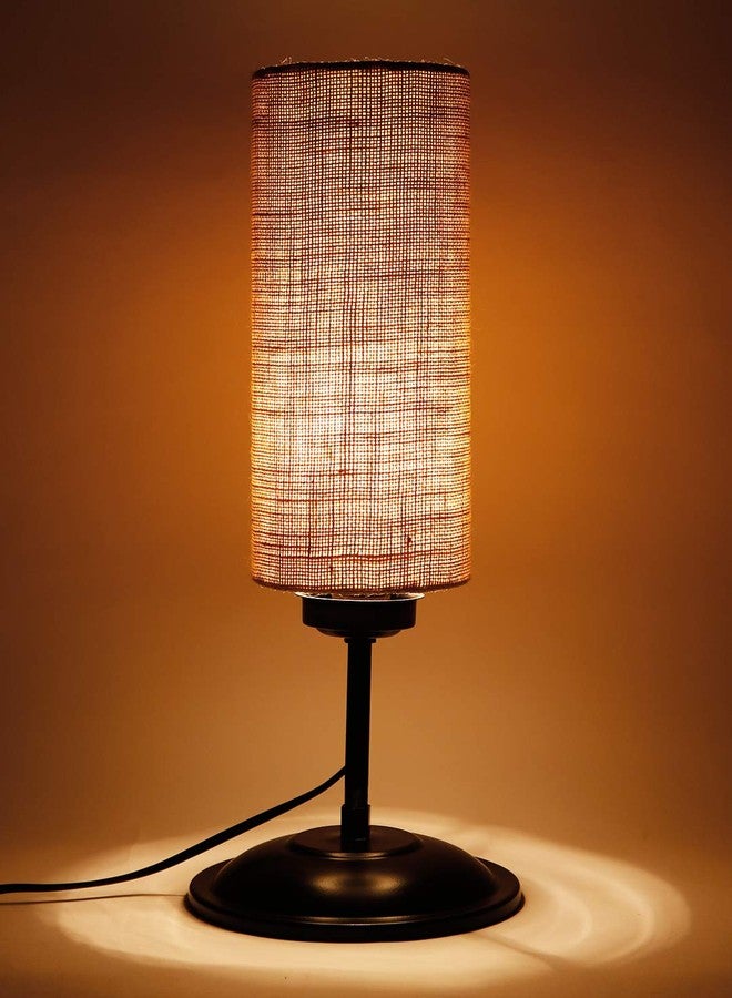 Devansh Cylindrical Beige Jute Shade Table Lamp with Black Base (Size : 6.75x6.75x16.1 Inches) - Image 3