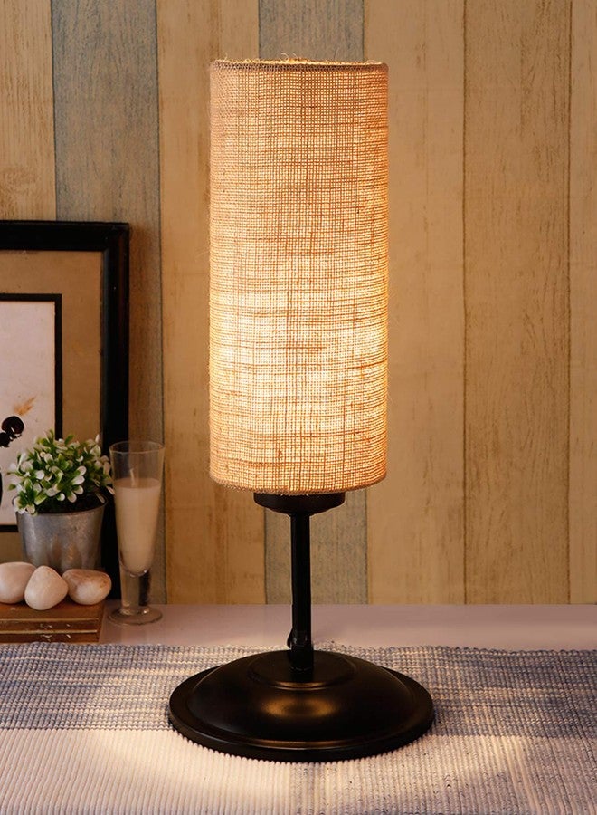 Devansh Cylindrical Beige Jute Shade Table Lamp with Black Base (Size : 6.75x6.75x16.1 Inches) - Image 1