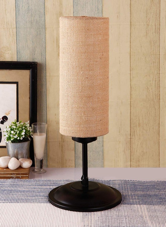 Devansh Cylindrical Beige Jute Shade Table Lamp with Black Base (Size : 6.75x6.75x16.1 Inches) - Image 2