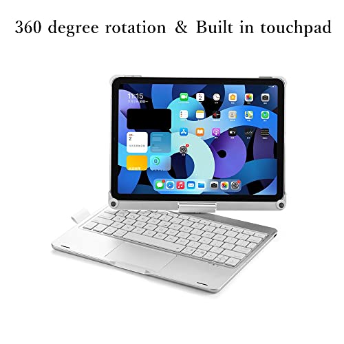 HENGHUI 360 Rotatable Keyboard Case for iPad Air 5th 4th Generation 2022/2020, iPad Pro 11 inch 4th 3rd 2nd Gen Backlight Keyboard with Trackpad, Bluetooth Foldable Keyboard Cover (Silver) - Image 3