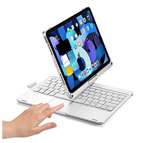 HENGHUI 360 Rotatable Keyboard Case for iPad Air 5th 4th Generation 2022/2020, iPad Pro 11 inch 4th 3rd 2nd Gen Backlight Keyboard with Trackpad, Bluetooth Foldable Keyboard Cover (Silver) - Image 1